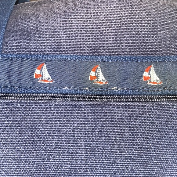 Bags & Sew On Canvas Tote Bag Purse Beach Pool Bag Navy Blue Red White Sailboats - Picture 12 of 16